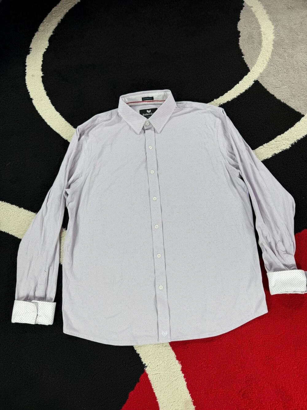 Buttercloth Shirt Mens Extra Large Geometric Red Blue Orange Icy Cotton Stretch